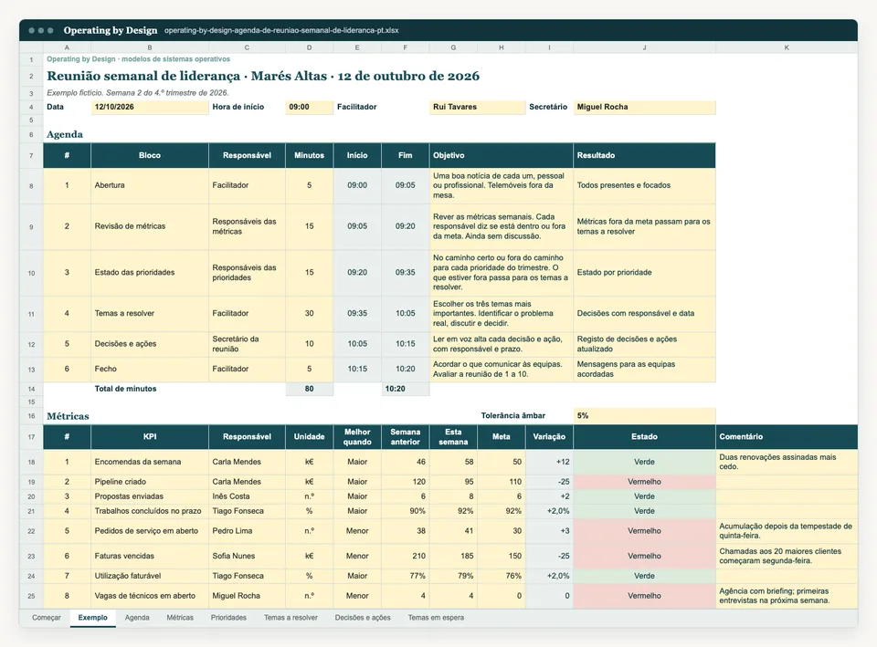 Captura do separador Exemplo do modelo Excel.